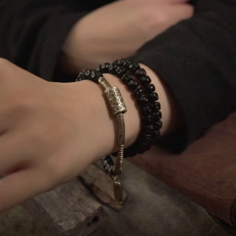 Bracciale triplo giro in ottone e rame con guscio di cocco retrò Buddha Stones - image 11