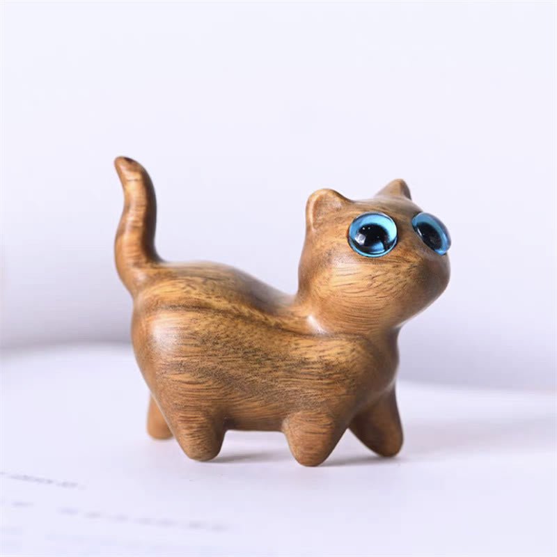 Buddha Stones, Sandalo verde, Piccola foglia, Sandalo rosso, Simpatici animali di gatto, Decorazione rilassante e pacifica - Gatto in piedi color sandalo verde - image 19