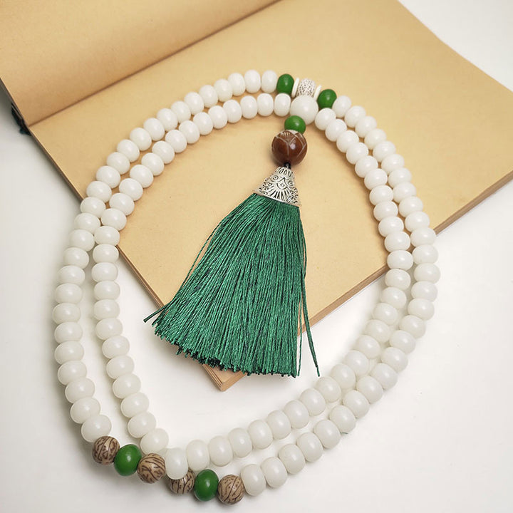 Braccialetto di protezione con 108 perle di semi di Bodhi bianchi Mala