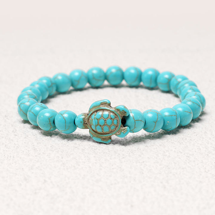 Braccialetto di benedizione con tartaruga marina in pietra naturale Buddha Stones Turchese