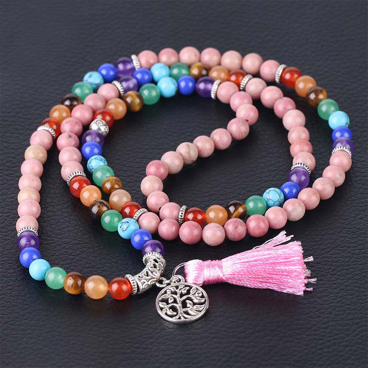 Buddha Stones 108 Mala Beads Braccialetto di guarigione in cristallo blu rodonite e lazulite
