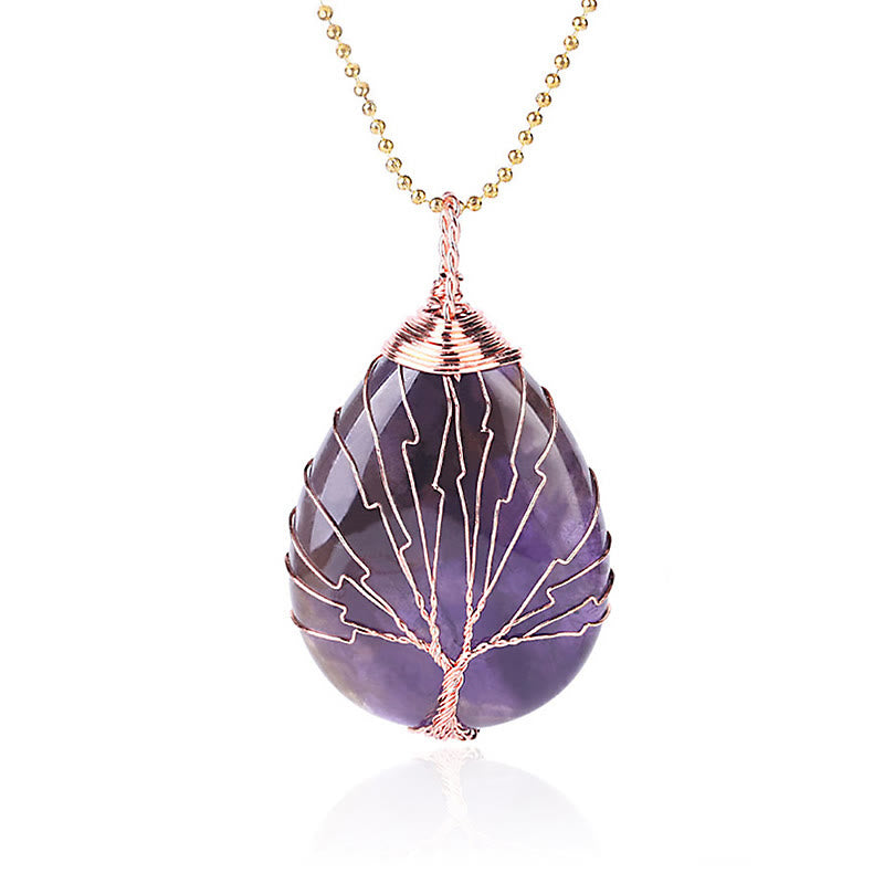 Buddha Stones Cristallo di quarzo naturale Albero della vita Collana con ciondolo energetico curativo - Albero in oro rosa e ametista - image 3