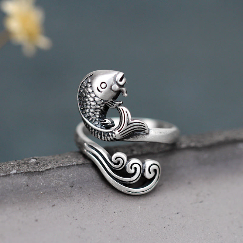 Buddha Stones 925 Sterling Silver Koi Fish Water Ripple Luck Wealth - image 4