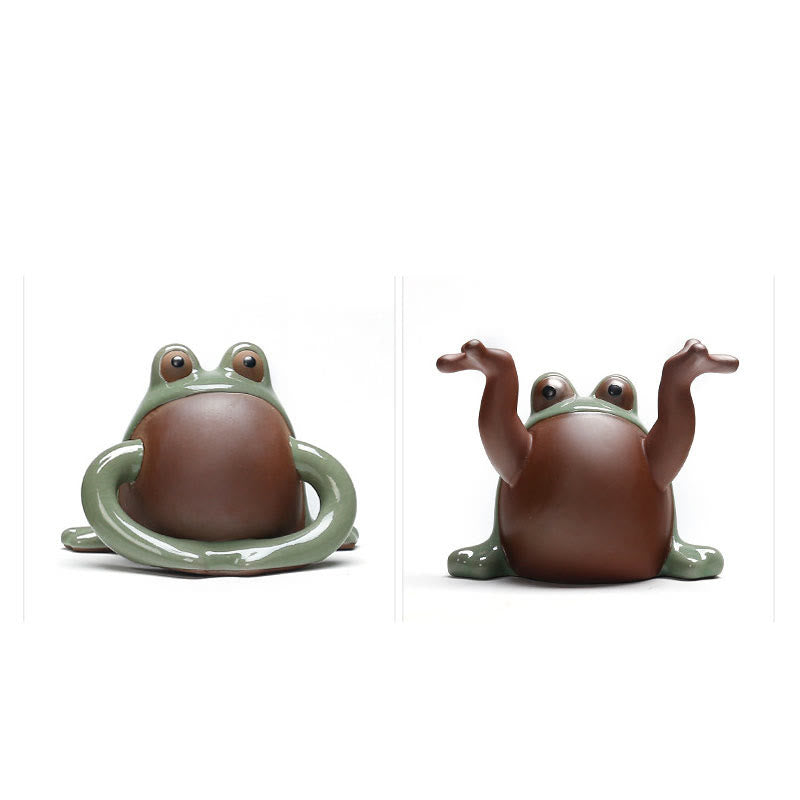 Buddha Stones FengShui Ricchezza Fortunato Carino Rana Ceramica Tè Animale Domestico Figurina Decorazione
