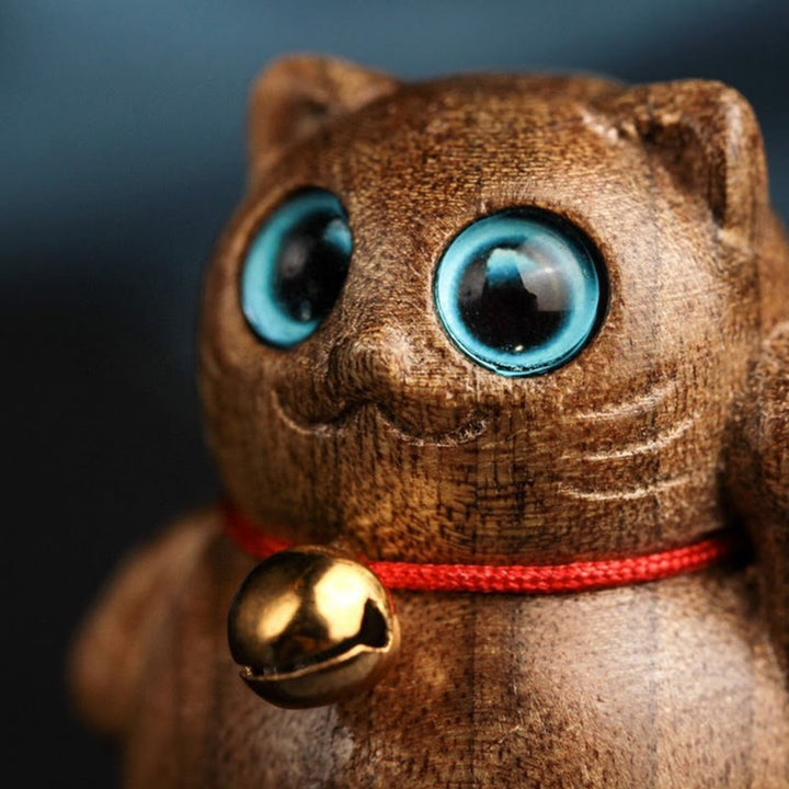 Buddha Stones Mini Gatto Fortunato Gattino Phoebe Zhennan Decorazione di Benedizione del Legno