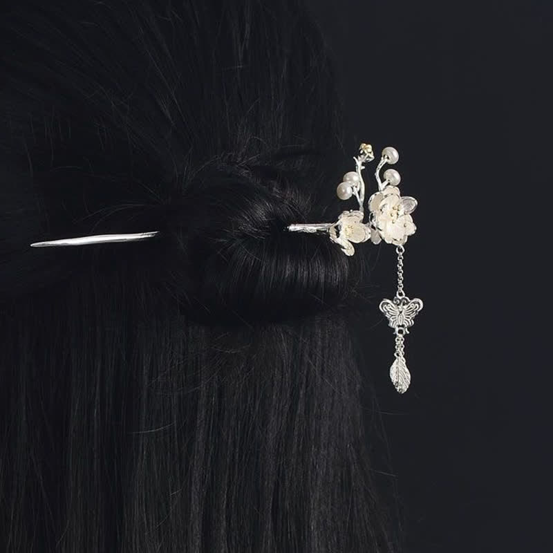 Spilla per capelli con farfalla e fiore di prugno, in Buddha Stones, con nappe d'amore. - image 4