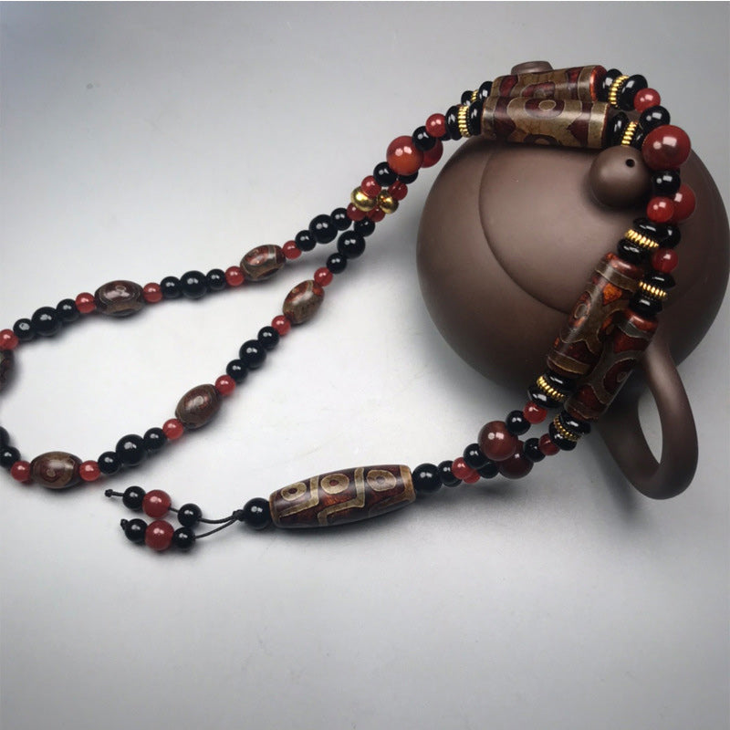 Collana di Buddha Stones perline Dzi a nove occhi, agata rossa, ricchezza e salute