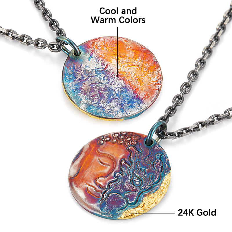 Collana con ciondolo a forma Buddha Stones in argento sterling 999 e oro 24K, metà demone e metà Buddha, con compassione - image 5