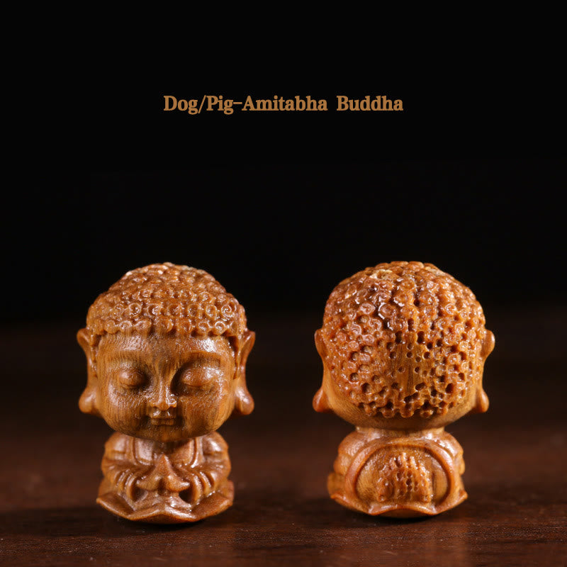 Zodiaco cinese Natale Buddha Sandalo verde Loto Inciso Decorazione positiva per la casa - Cane/Maiale-Buddha Amitabha - image 12