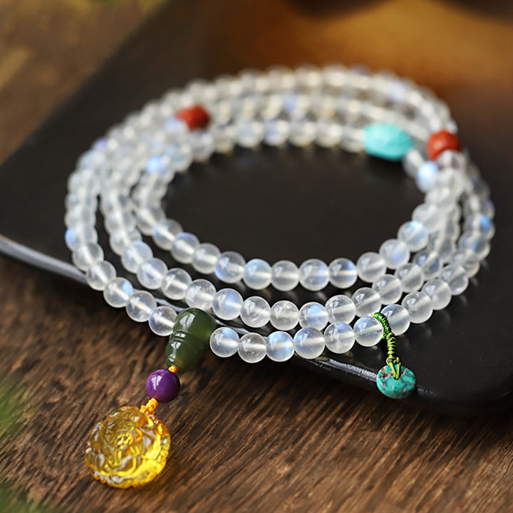 Braccialetto Mala con 108 perle di Buddha Stones , ambra, loto e turchese, per la guarigione con cristalli. - image 7