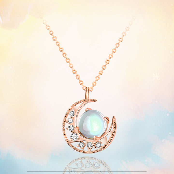 Buddha Stones 925 Sterling Silver Moonstone Moon Pattern Collana con ciondolo d'amore
