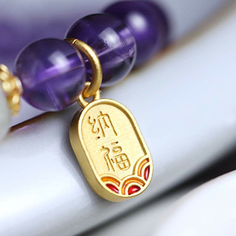 Braccialetto con ciondolo curativo in giada Hetian con cristallo di ametista naturale Buddha Stones