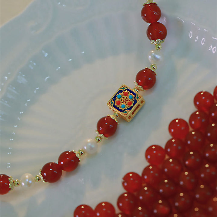 Bracciale Buddha Stones Agata Rossa Perla Fiducia Autoaccettazione