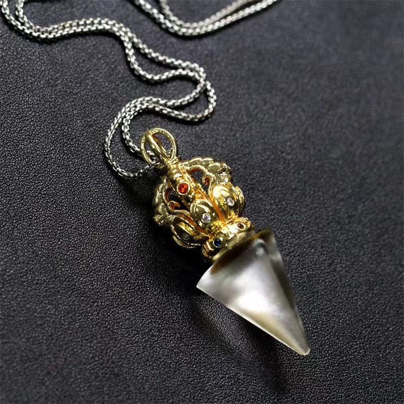 Buddha Stones Tibetano Dorje Vajra 4 punte Loto Liuli Cristallo Forza Collana Pendente