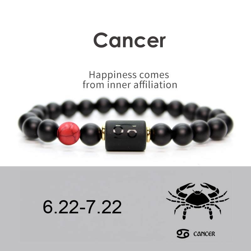 Buddha Stones 12 Costellazioni dello Zodiaco Bracciale Regolabile in Onice Nero