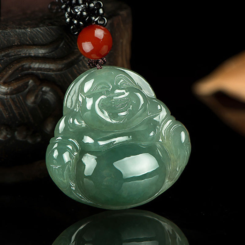 Collana con ciondolo in corda di giada con Buddha che ride e abbondanza - 26*30mm - image 1