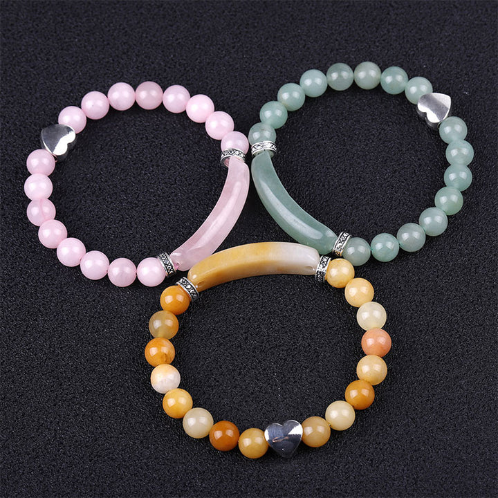 Bracciale unisex a forma di cuore con perline di cristallo naturale