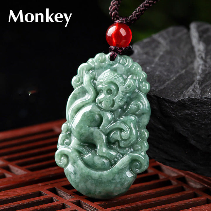 Collana con ciondolo Buddha Stones Natural Jade 12 Zodiaco Cinese Prosperità - Scimmia - image 22
