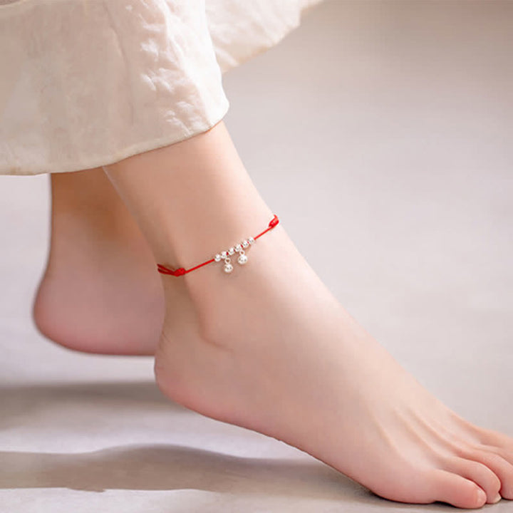 Buddha Stones 925 Sterling Silver Red String Braid Bell Charm Cavigliera
