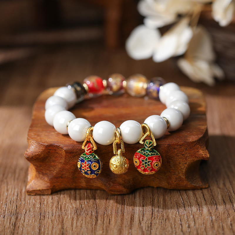 Buddha Stones Oro Deglutizione Bestia Famiglia Ciondolo Liuli Vetro Colorato Porcellana Perlina Braccialetto Fortuna