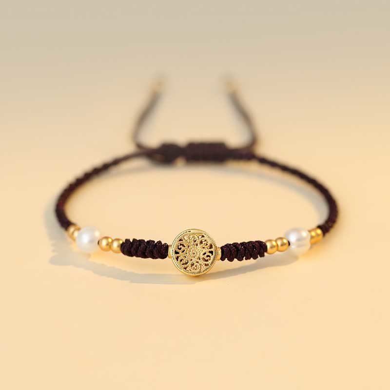 Braccialetto intrecciato con monete di rame, albero della fortuna, forza e Buddha Stones