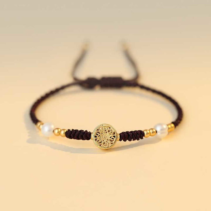 Braccialetto intrecciato con monete di rame, albero della fortuna, forza e Buddha Stones