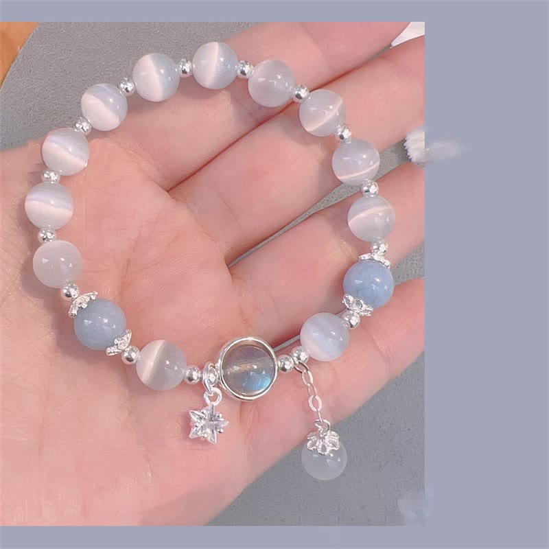 Braccialetto di supporto con ciondolo a forma di stella a forma di farfalla, pietra di luna e occhio di gatto Buddha Stones