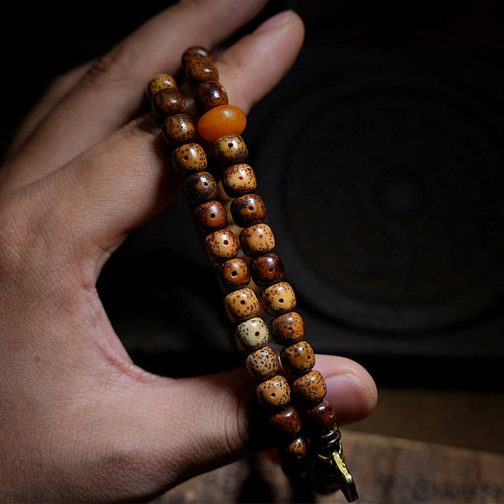 Buddha Stones Semi di Bodhi Tibetano Ambra Perline Dzi Agata Zakiram Dea della Ricchezza Perline Bracciale Triplo Avvolgimento