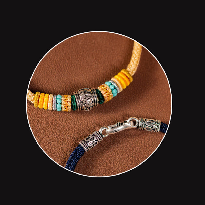 Bracciale intrecciato in argento sterling 925 fatto a mano con Buddha Stones, tibetano Om Mani Padme Hum, purezza
