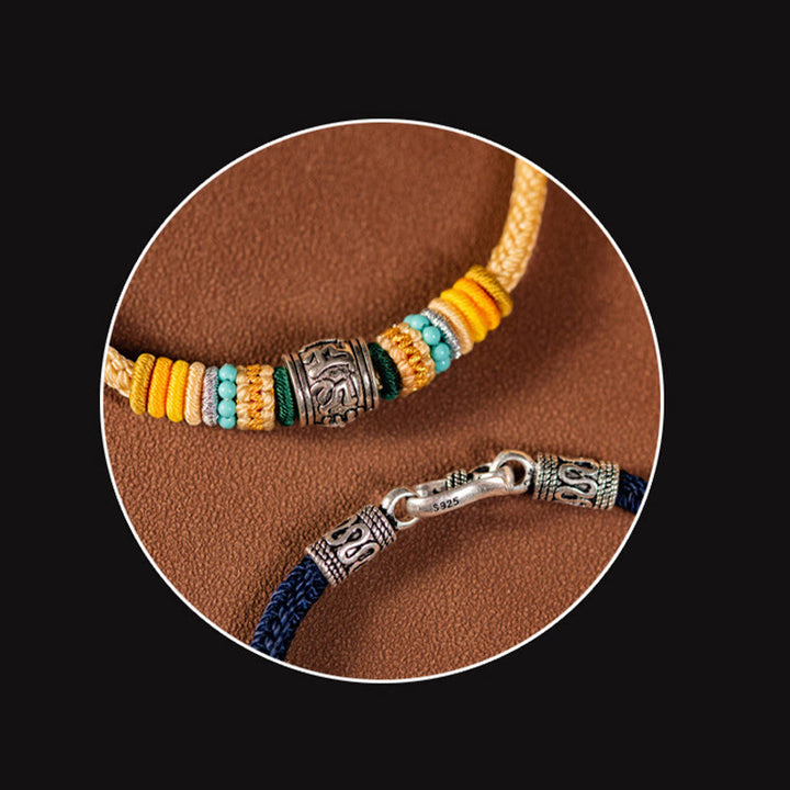 Bracciale intrecciato in argento sterling 925 fatto a mano con Buddha Stones, tibetano Om Mani Padme Hum, purezza