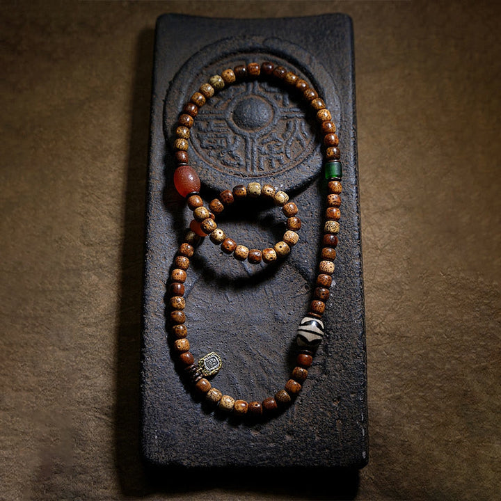 Buddha Stones Semi di Bodhi Tibetano Ambra Perline Dzi Agata Zakiram Dea della Ricchezza Perline Bracciale Triplo Avvolgimento