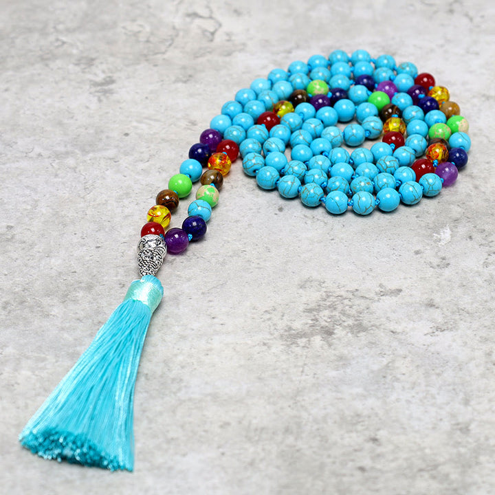 Buddha Stones 108 Mala Turchese Perline Yoga Meditazione Preghiera Collana