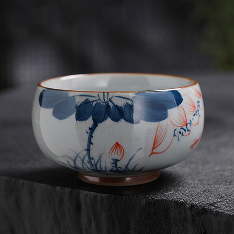 Buddha Stones Fiore di Loto Foglia di Bambù Tazza da Tè in Ceramica Tazze da Tè Kung Fu
