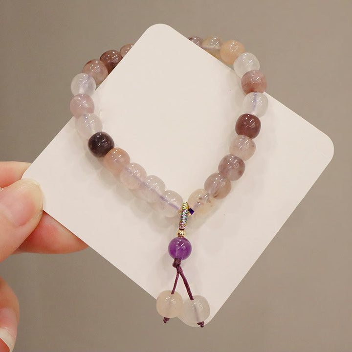 Braccialetto di perline con ciondolo a forma di fiore viola dorato naturale di seta Buddha Stones