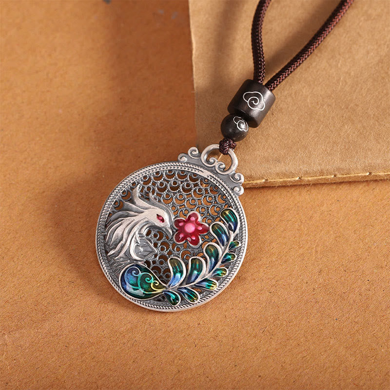 Collana con ciondolo a forma di fenice in argento sterling 990 con Buddha Stones e protezione dalla fortuna