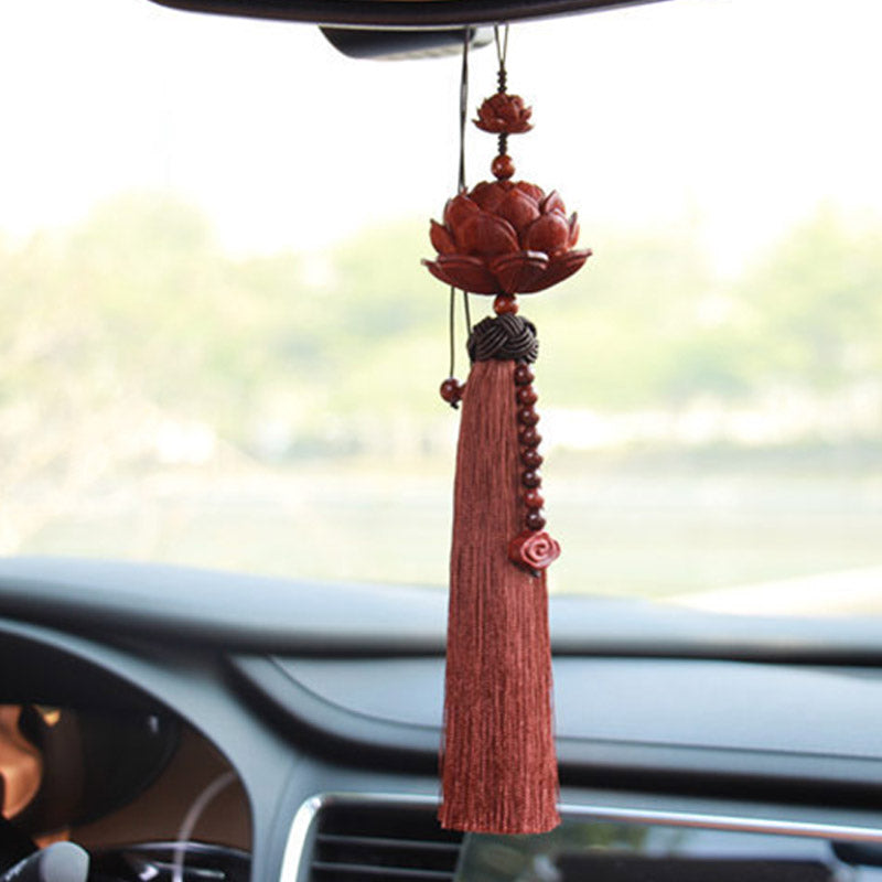 Buddha Stones Tibetano Piccola Foglia Sandalo Rosso Loto Fortuna Protezione Nappa Decorazione