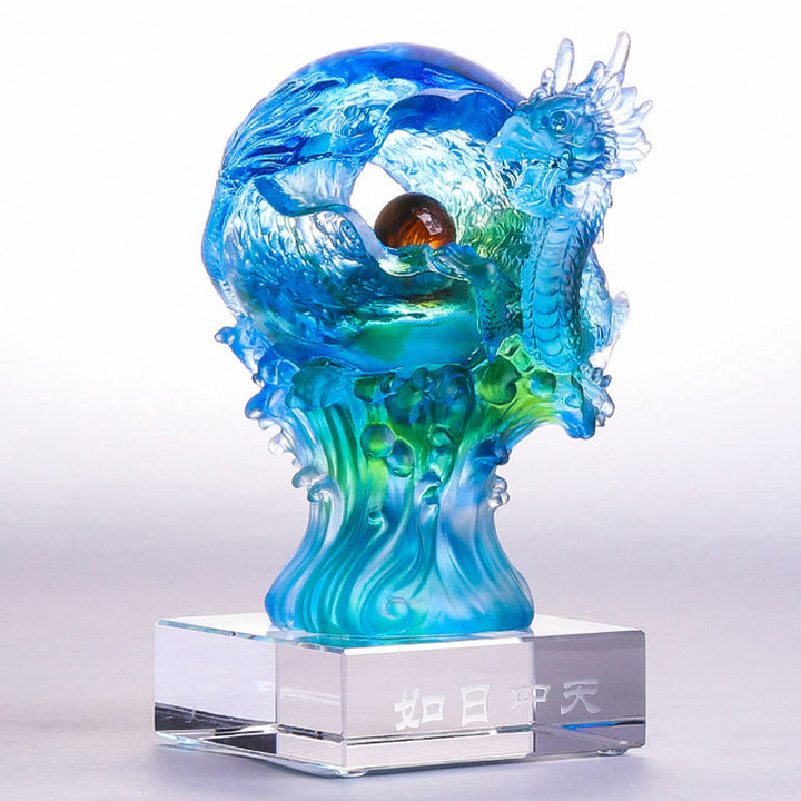 Buddha Stones fatte a mano Drago azzurro Liuli Cristallo Arte Pezzo Successo Protezione Casa Ufficio Decorazione