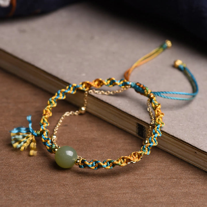 Braccialetto a doppio strato con perline di giada e corda colorata fatta a mano Buddha Stones