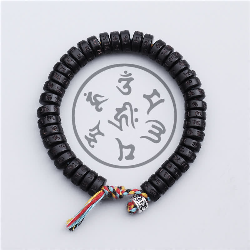 Buddha Stones Perline di guscio di cocco tibetano Braccialetto della felicità con mantra Om Mani Padme Hum inciso