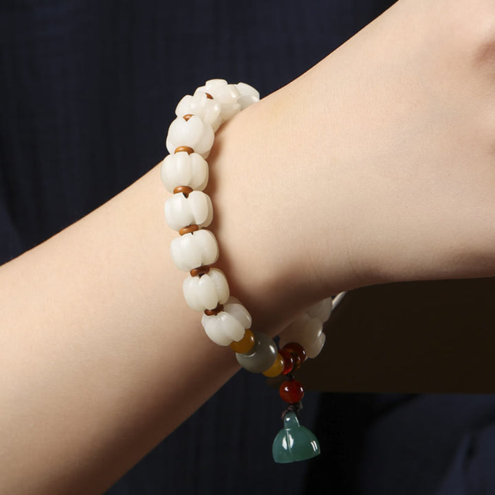 Braccialetto di perline di zucca incise con semi di Bodhi naturale, agata rossa, Bodhi Calm Harmony, Lotus