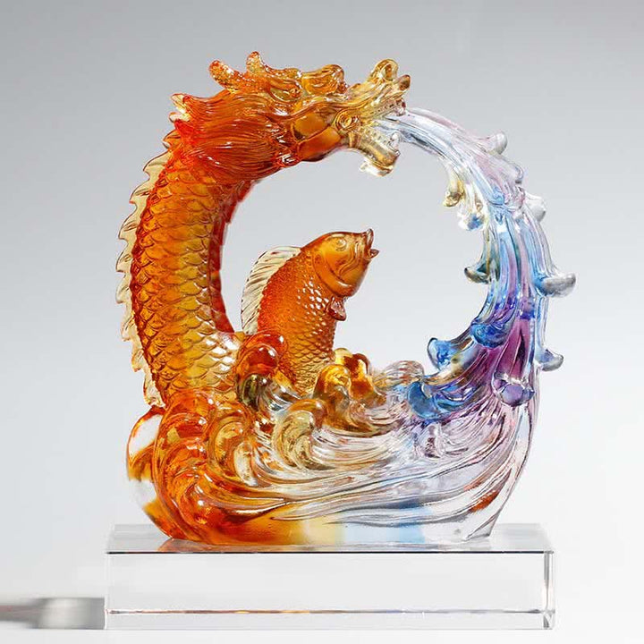 Buddha Stones Feng Shui Drago Koi Pesce Fatto a Mano Liuli Cristallo Arte Pezzo Decorazione Casa Ufficio