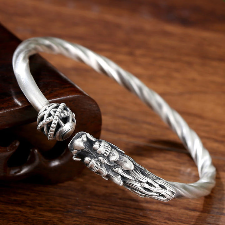 Buddha Stones 999 Sterling Silver Anno del Drago Fortuna Forza Braccialetto Polsino in Metallo
