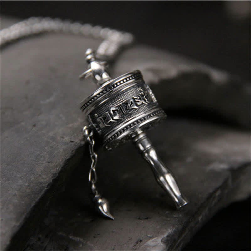 Collana con ciondolo girevole in argento sterling 925 Om Mani Padme Hum con ruota di preghiera Buddha Stones - image 2