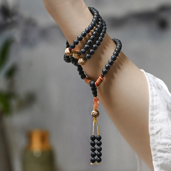 Buddha Stones Mala Tibetano Cipresso Semi di Bodhi Agata Rossa Braccialetto di Guarigione