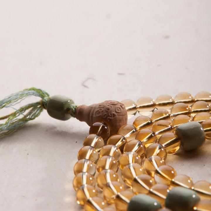 Buddha Stones 108 Mala Beads 925 Sterling Silver Citrino Sandalo Turchese Protezione Bracciale Prosperità