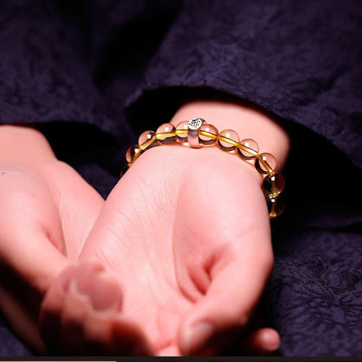 Braccialetto di protezione in argento sterling 925 con zodiaco cinese e Buddha natale in citrino