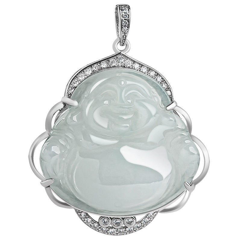 Collana con ciondolo Buddha Stones in argento sterling 925 con Buddha che ride e giada naturale - image 8
