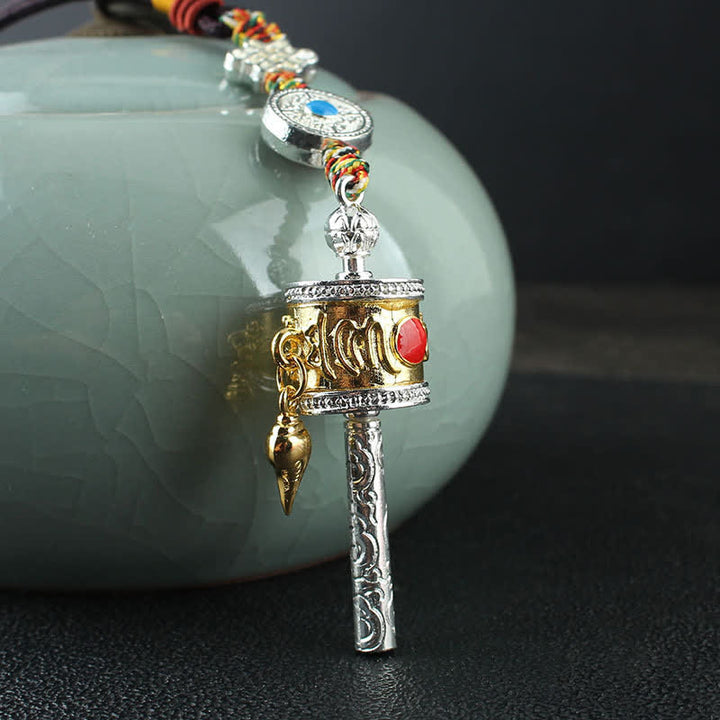 Tibet Om Mani Padme Hum Ruota di preghiera Pace Borsa girevole Decorazione da appendere all'auto