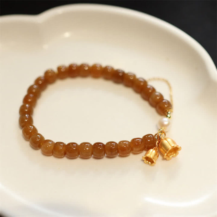 Braccialetto con ciondolo in argento sterling 925 con giada naturale di Hetian e mughetto