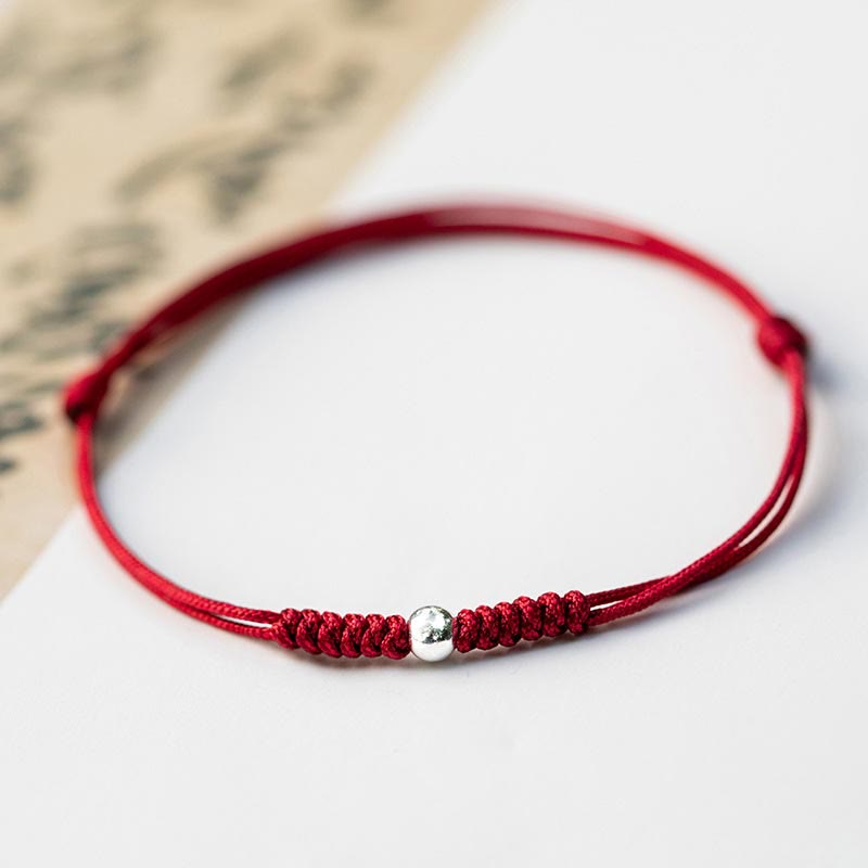 Braccialetto intrecciato sottile in argento sterling 925 Buddha Stones perline portafortuna, filo rosso. - Perla rotonda - Rosso scuro (circonferenza del polso 14-18 cm) - image 14